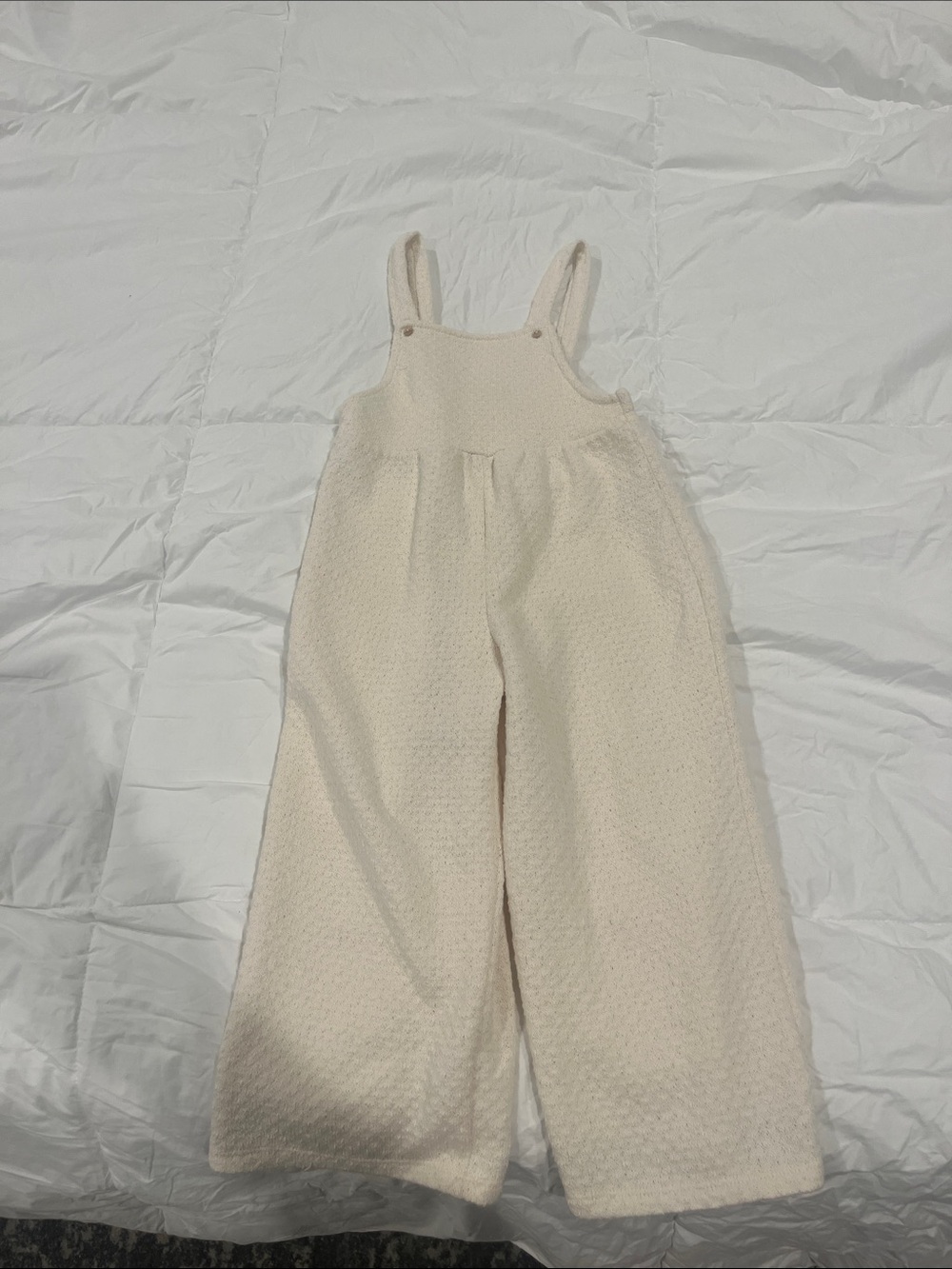 Zara Cream Textured Wide-Leg Romper with Adjustable Straps